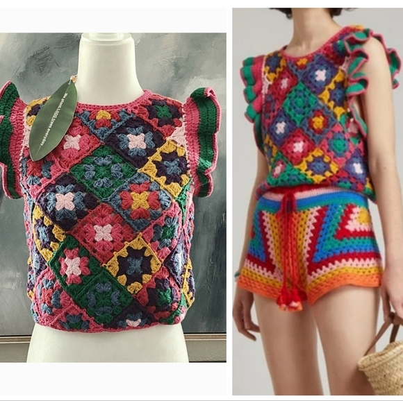 New FARM RIO Crochet Flutter Sleeve Top Size S - Picture 1 of 14